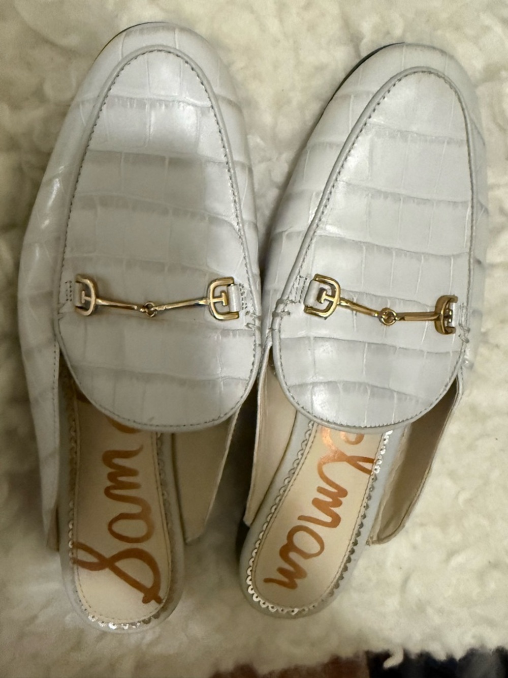 Sam Edelman Linnie Cream Croc-Embossed Horsebit Mules Loafers – Size 7.5 - Picture 2 of 6